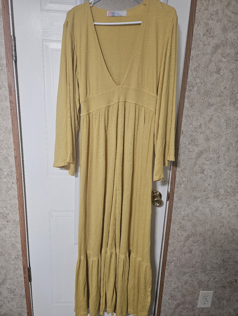 Free People Mustard Yellow V-Neck Long Sleeve Maxi Dress